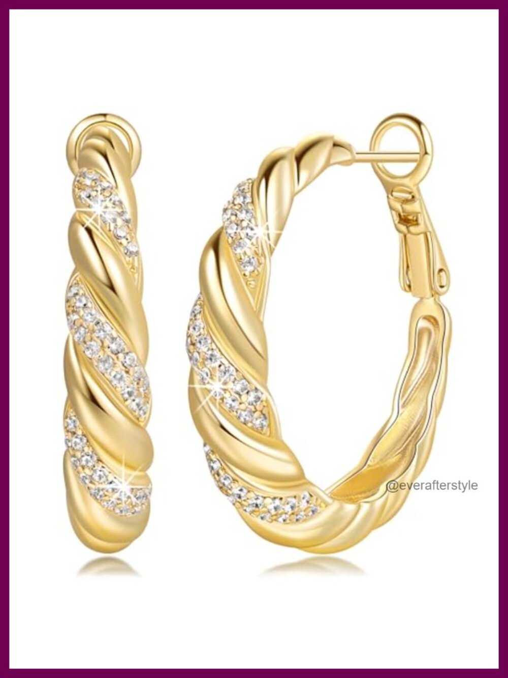 14k Gold Plated Spiral Hoop Earrings Micro Pavé CZ Paddle Back